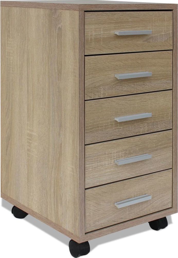 vidaXL Szafka biurowa z kółkami i 5 szufladami, w kolorze dąb