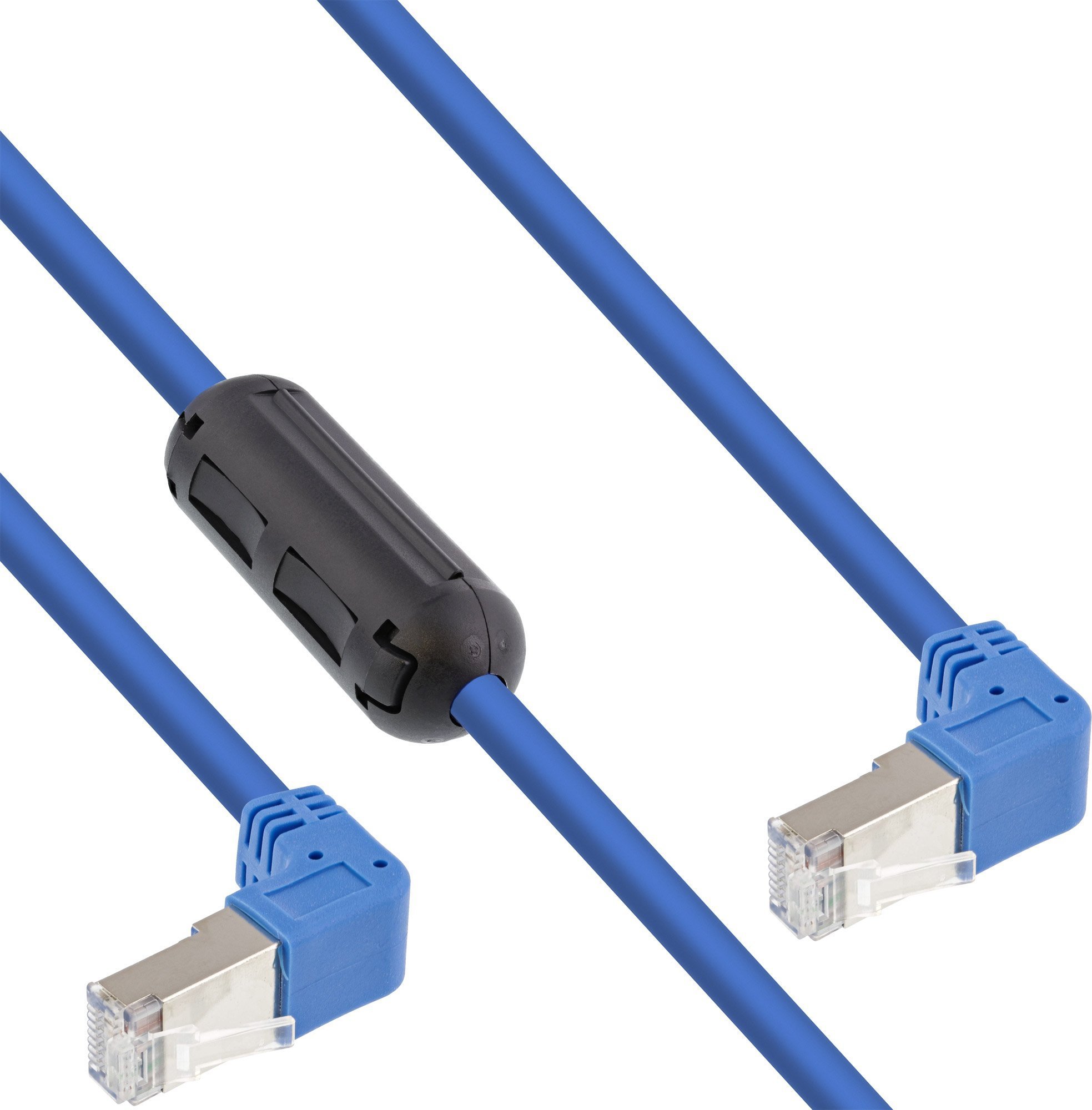 InLine InLine® Patch cable two side down angled, S/FTP (PiMf), Cat.6, 250MHz, PVC, copper, blue, 1.6m, with UL and 1 ferrite