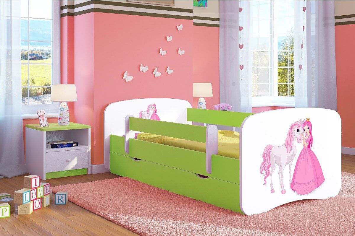 Elior Łóżko dziecięce ze stelażem Happy 2X mix 70x140 - zielone