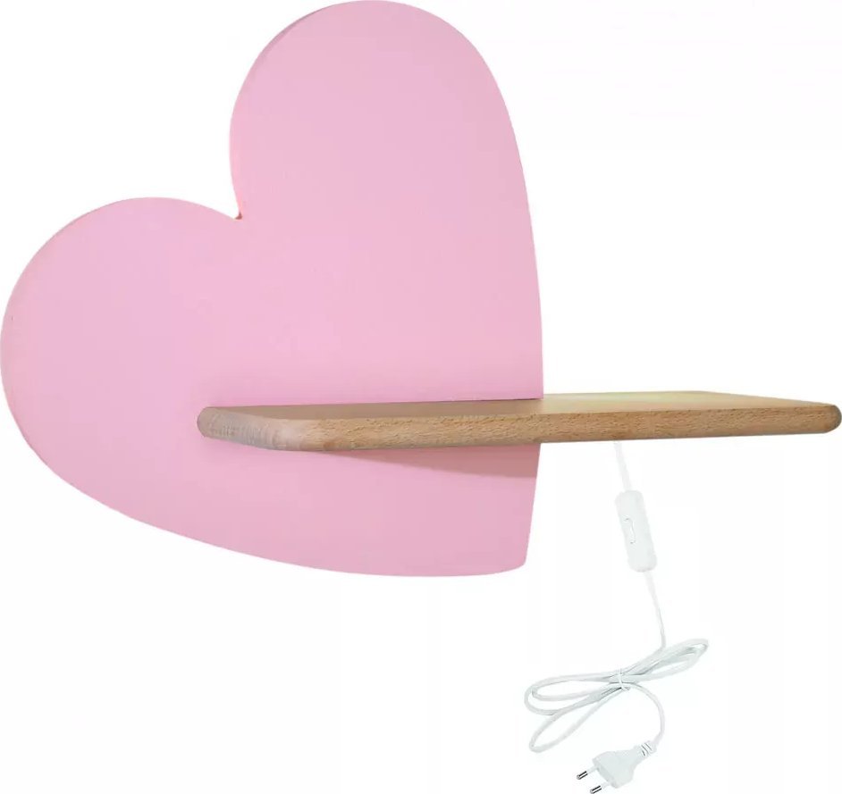 Kinkiet Lumes Różowy kinkiet serce z półką i wtyczką - K014-Titi