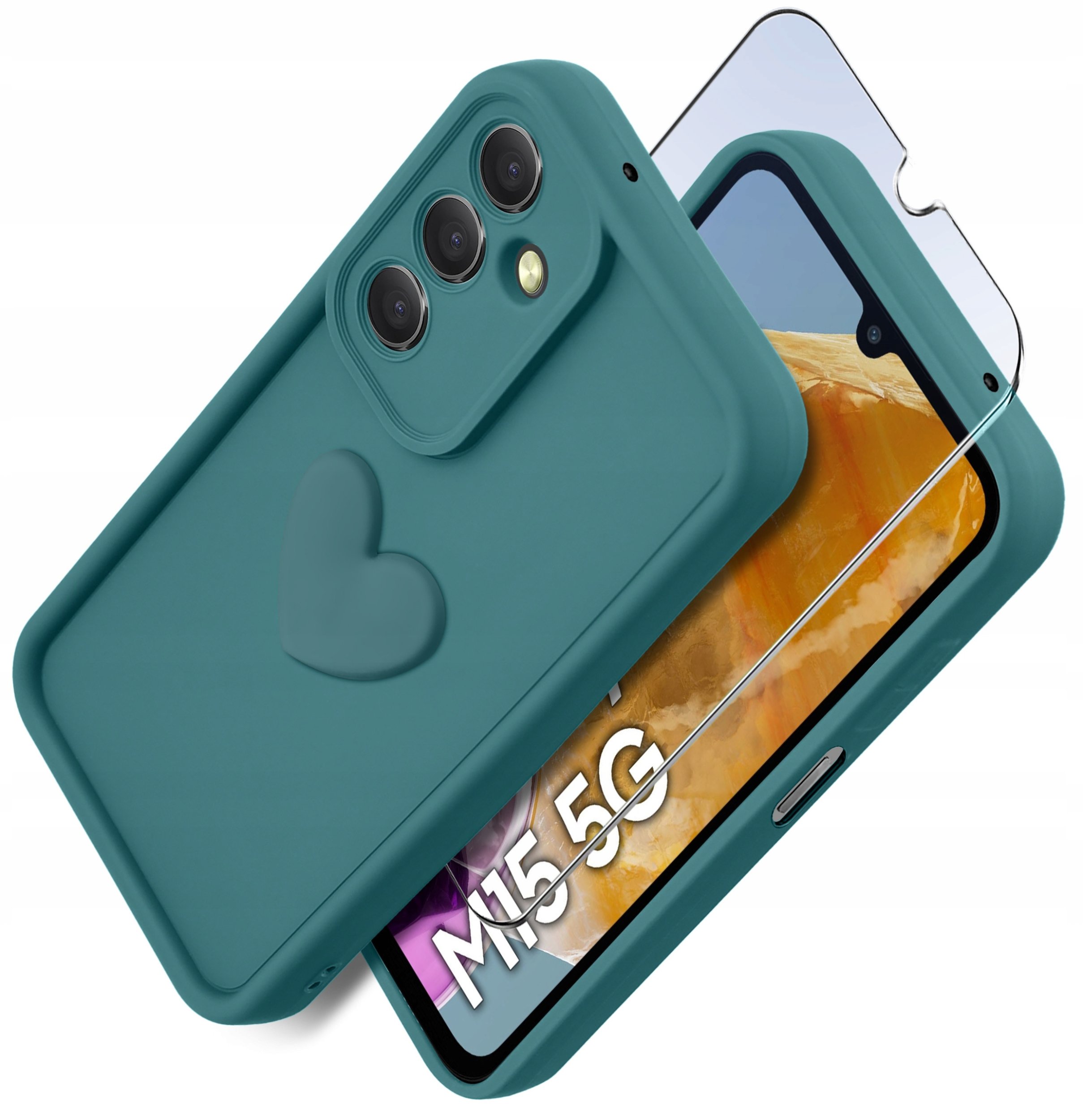 Etui do Samsung M15 5G silikonowe MATOWE serce + Szkło ochronne na ekran 9H
