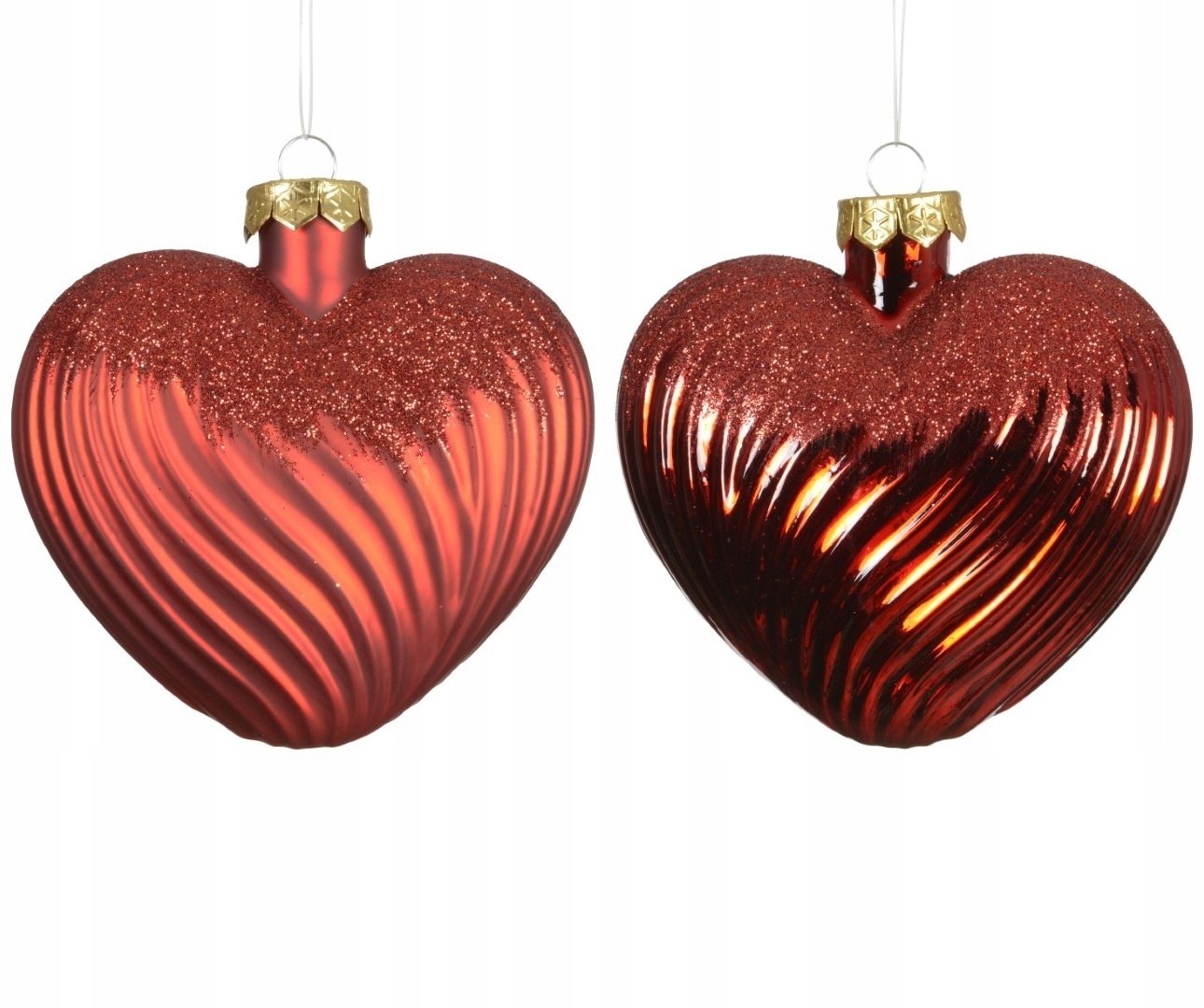 Zestaw 2 bombek choinkowych szklanych serca czerwone duże 9,5 cm