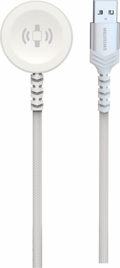 Adapter AV Swissten Braided Wireless Magnetic Charger For Apple Watch Metal, USB-A 1.2 M White