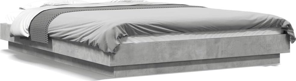 vidaXL vidaXL Rama łóżka z LED, szarość betonu, 135x190 cm