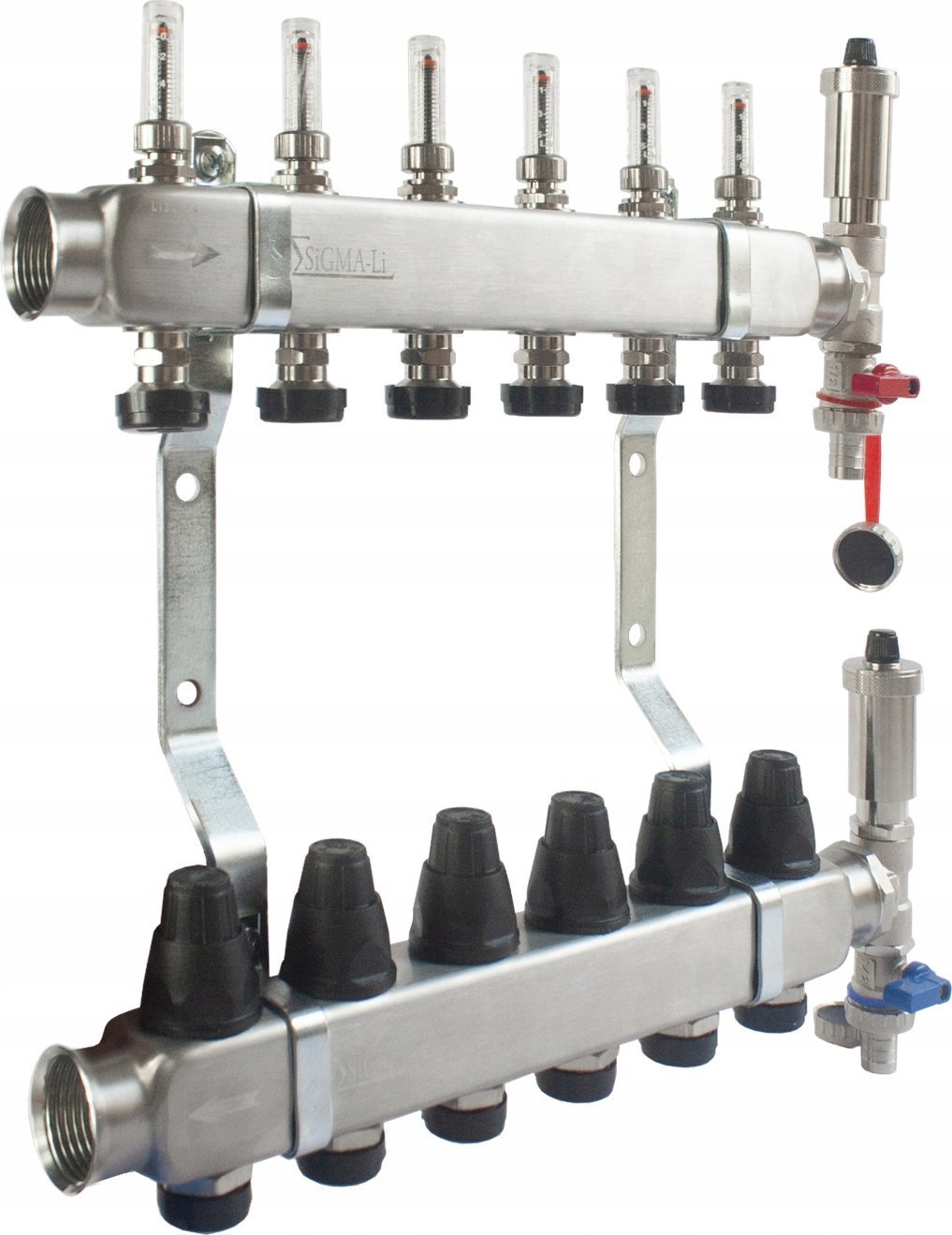 RSZTPX-5 ROZDZIELACZ INOX 5 OBWODÓW Z ZAW TERMO+PRZEPŁYWOMIERZ+ZAW SPUST+ODPOWIETRZNIK SIGMA-LI //TG.ROZ.RSZTPX-5