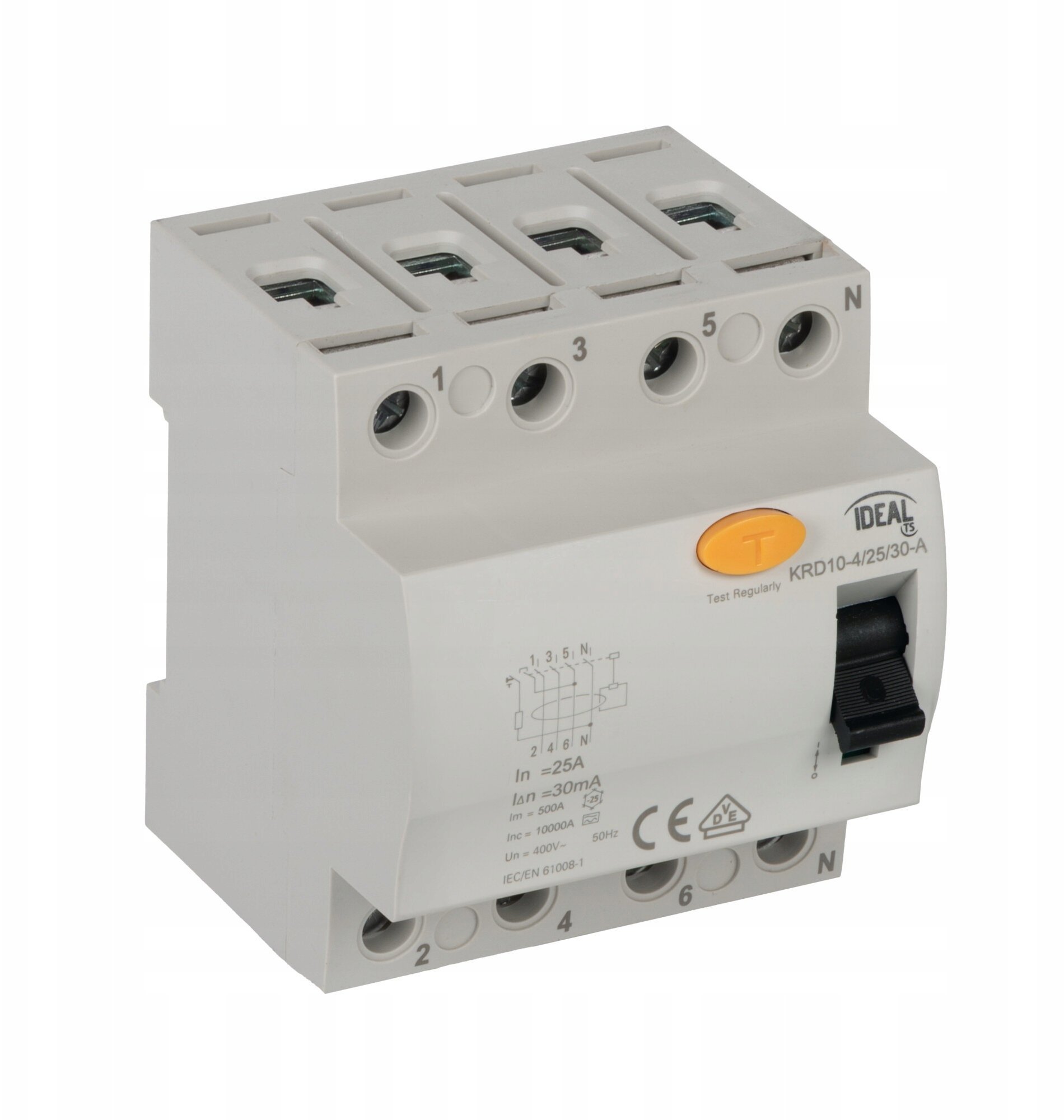 Wyłącznik różnicowoprądowy 4P 25A 0,03A typ AC KRD10-4/25/30-A VDE 38738