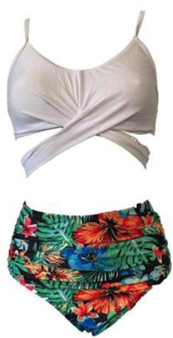 STRÓJ KĄPIELOWY BIKINI KWIATY TROPIKALNE WYSOKI STAN L