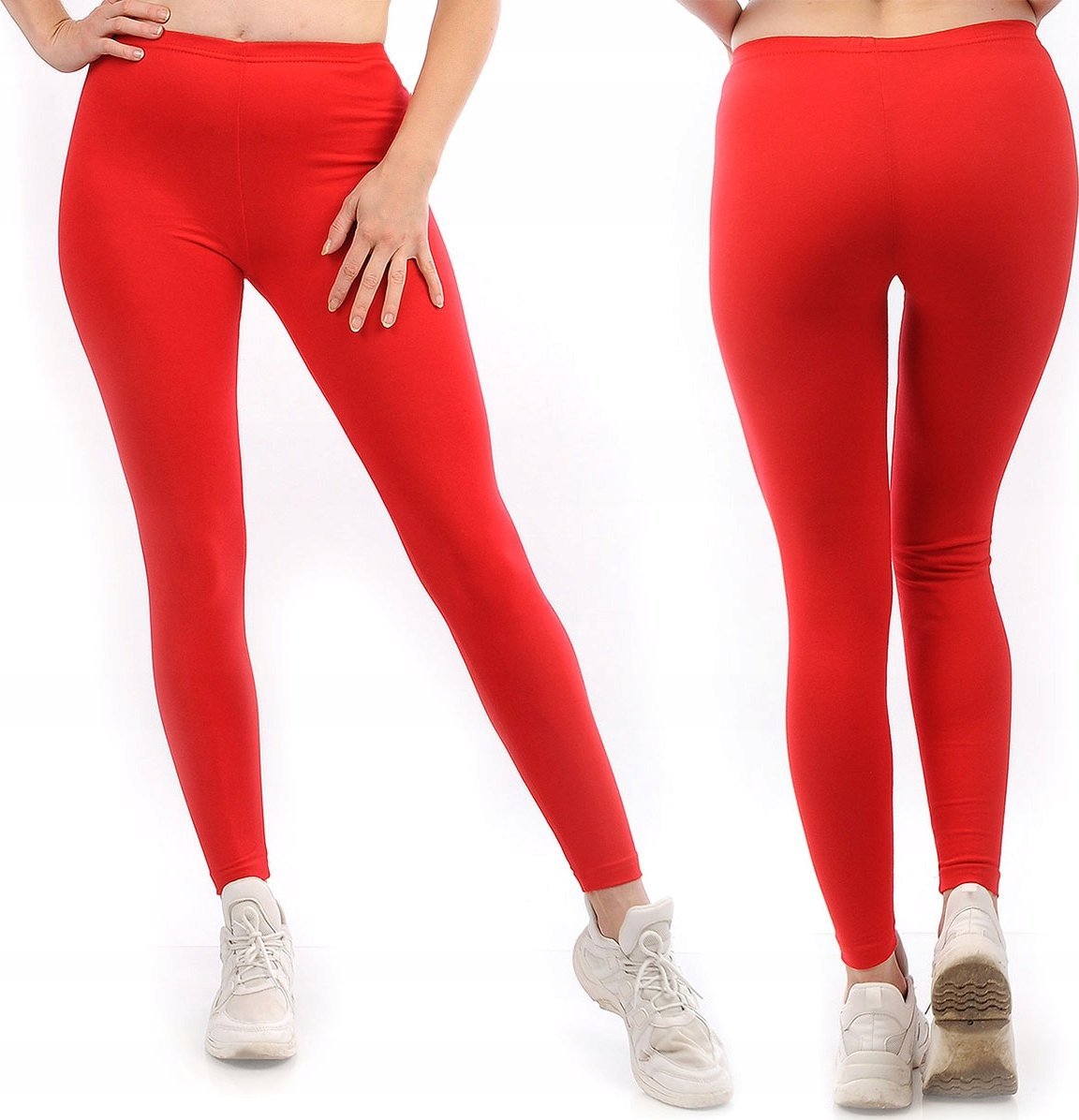 Legginsy damskie długie Polskie Getry Bawełniane Czerwone 4XL