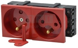 WP45X4572 Gniazdo modułowe podwójne z blokadą i kluczem czerwone przelotowe WP45X4572