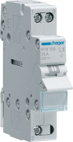 Hager Przełącznik modułowy z pozycją centralna OFF 1-0-2 1P 25A 230V (SFB125)