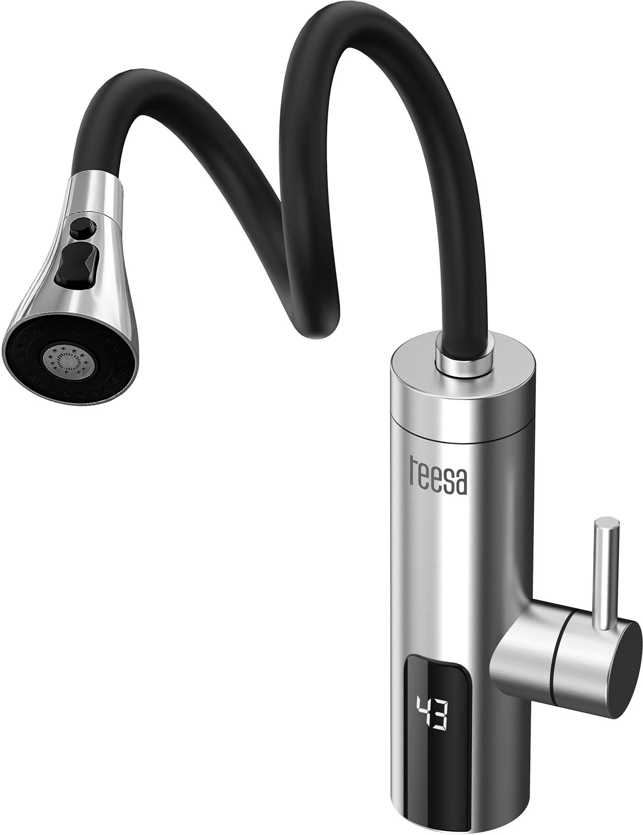 Przepływowy podgrzewacz wody - bateria metalowa kuchenna z elastyczną wylewką