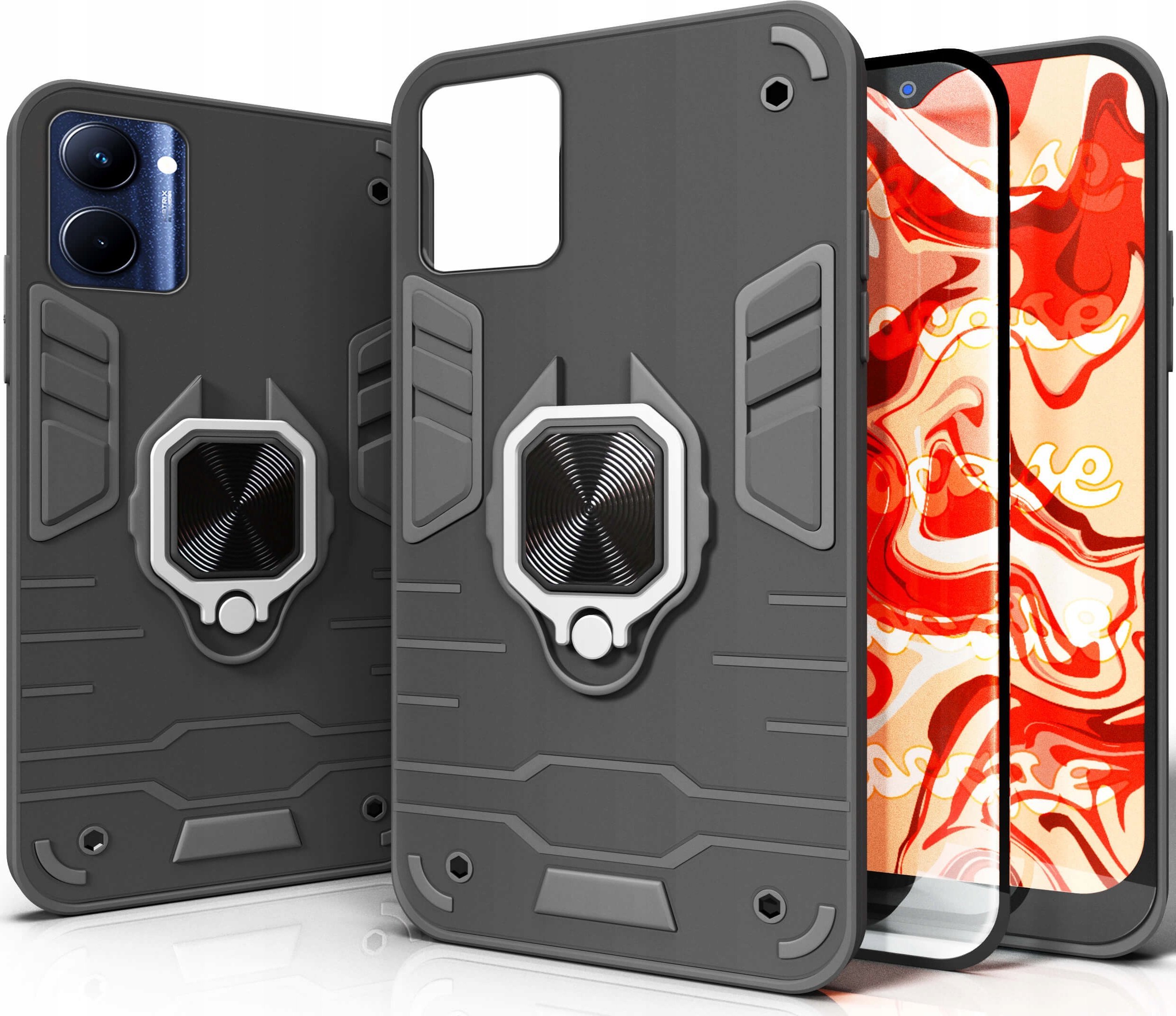 Hello Case ETUI PANCERNE DO REALME C53 CZARNE OBUDOWA ARMOR HOLDER RING CASE