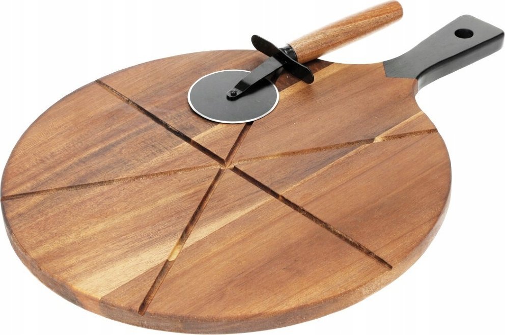 Deska do krojenia Excellent Houseware Deska do pizzy drewniana okrągła z nożem 30 cm 2 el.