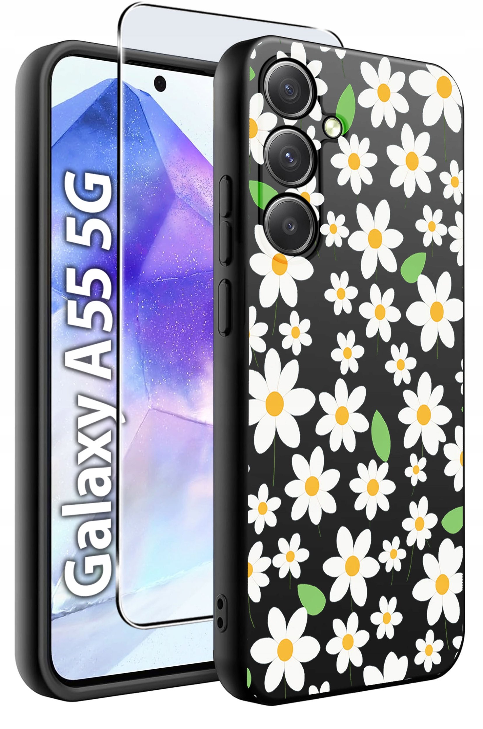 ETUI do Samsung A55 5G WZORY | SILIKONOWE MATT CASE + SZKŁO HARTOWANE 9H