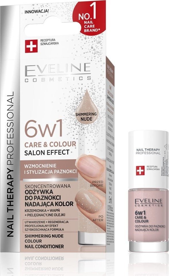 EVELINE KOLOROWKA EVELINE Nail Therapy Professional Odżywka do paznokci nadająca kolor Care&Colour 6w1 - Shimmering Nude 5 ml