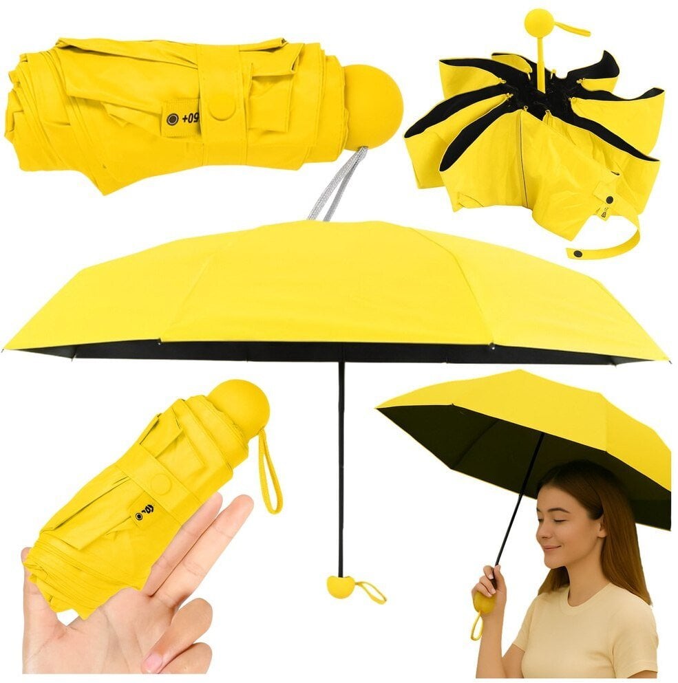 Parasolka Kieszonkowa Składana z Ochroną UV UPF 50+ Etui Żółta 90 cm