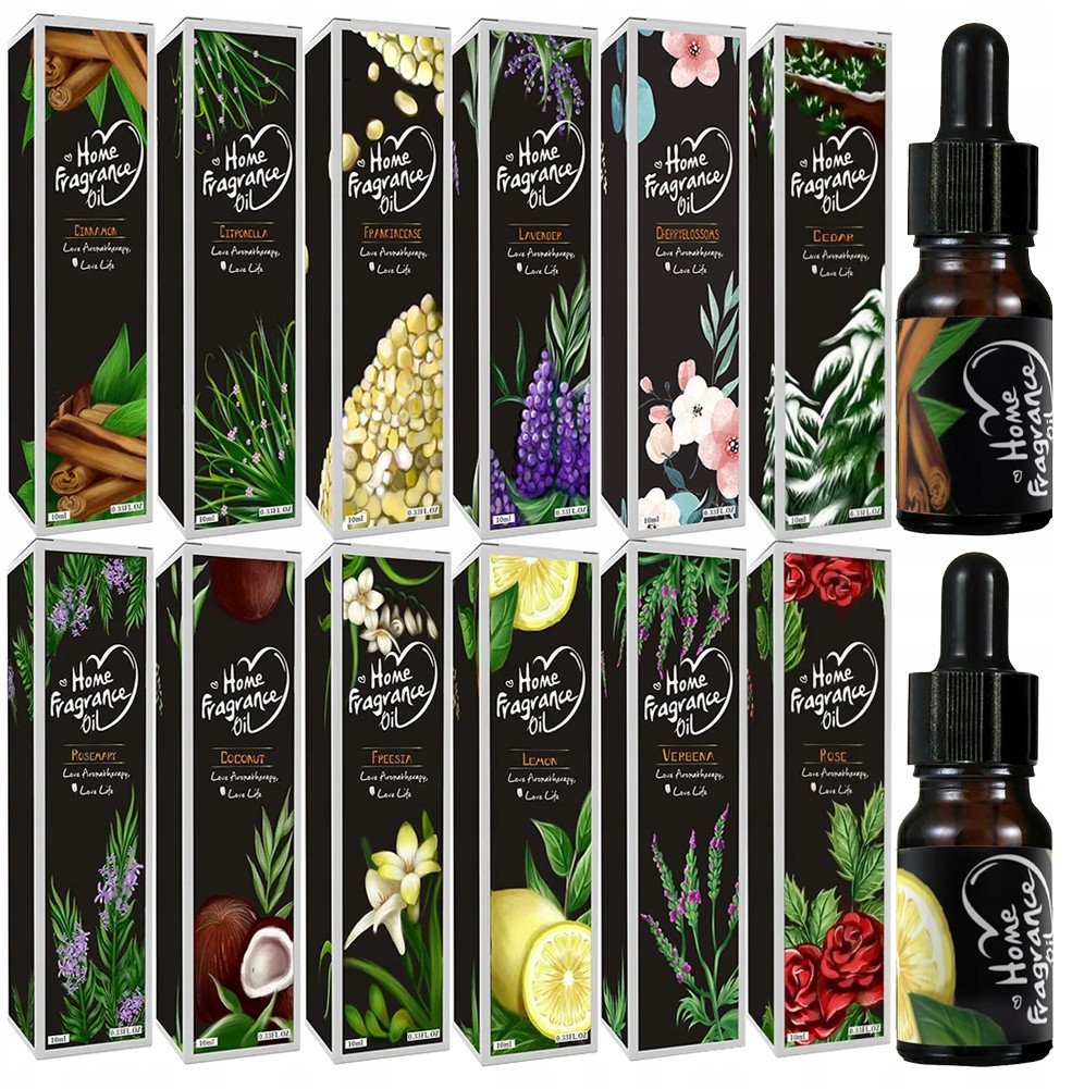 12x OLEJKI ETERYCZNE ZESTAW OLEJKÓW ETERYCZNYCH DO DYFUZORA NAWILŻACZA 10ml