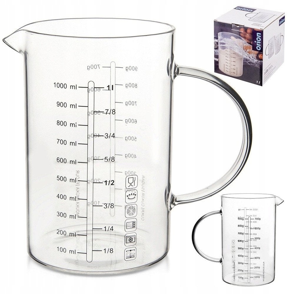 Miarka Kuchenna Miara Kubek z Podziałką Dzbanek Szklana Uchwyt ORION 1 L