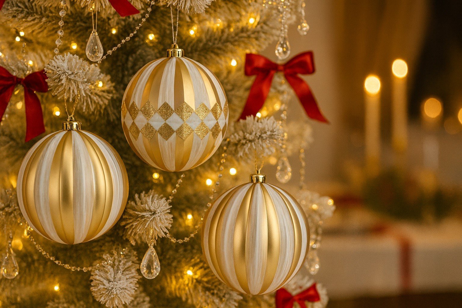 Komplet 4 bombek plastikowych 15 cm złoty-biały 8518