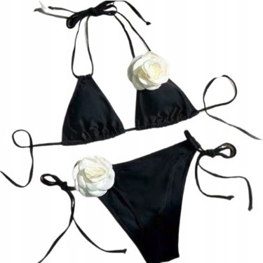 Strój kąpielowy dwuczęściowy z ozdobnymi dużymi kwiatami L