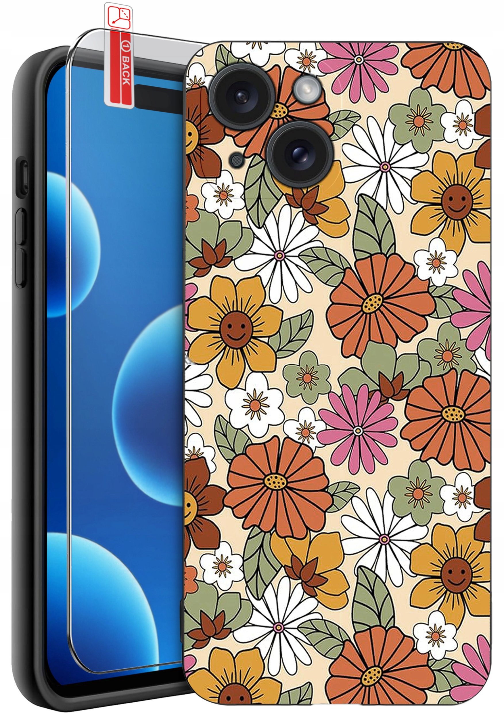 ETUI do iPhone 15 | WZORY | SILIKONOWE MATT CASE + SZKŁO 9H