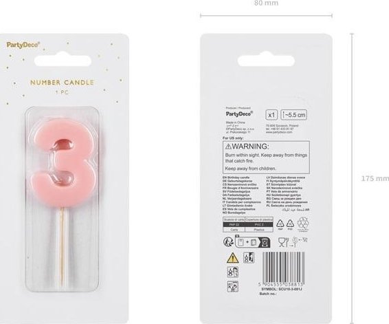 Świeczka 3 jasno różowa 5.5cm