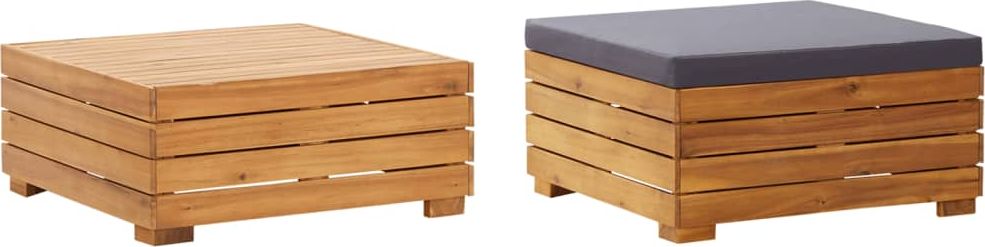 vidaXL Stolik ogrodowy ze stołkiem i poduszką, lite drewno akacjowe