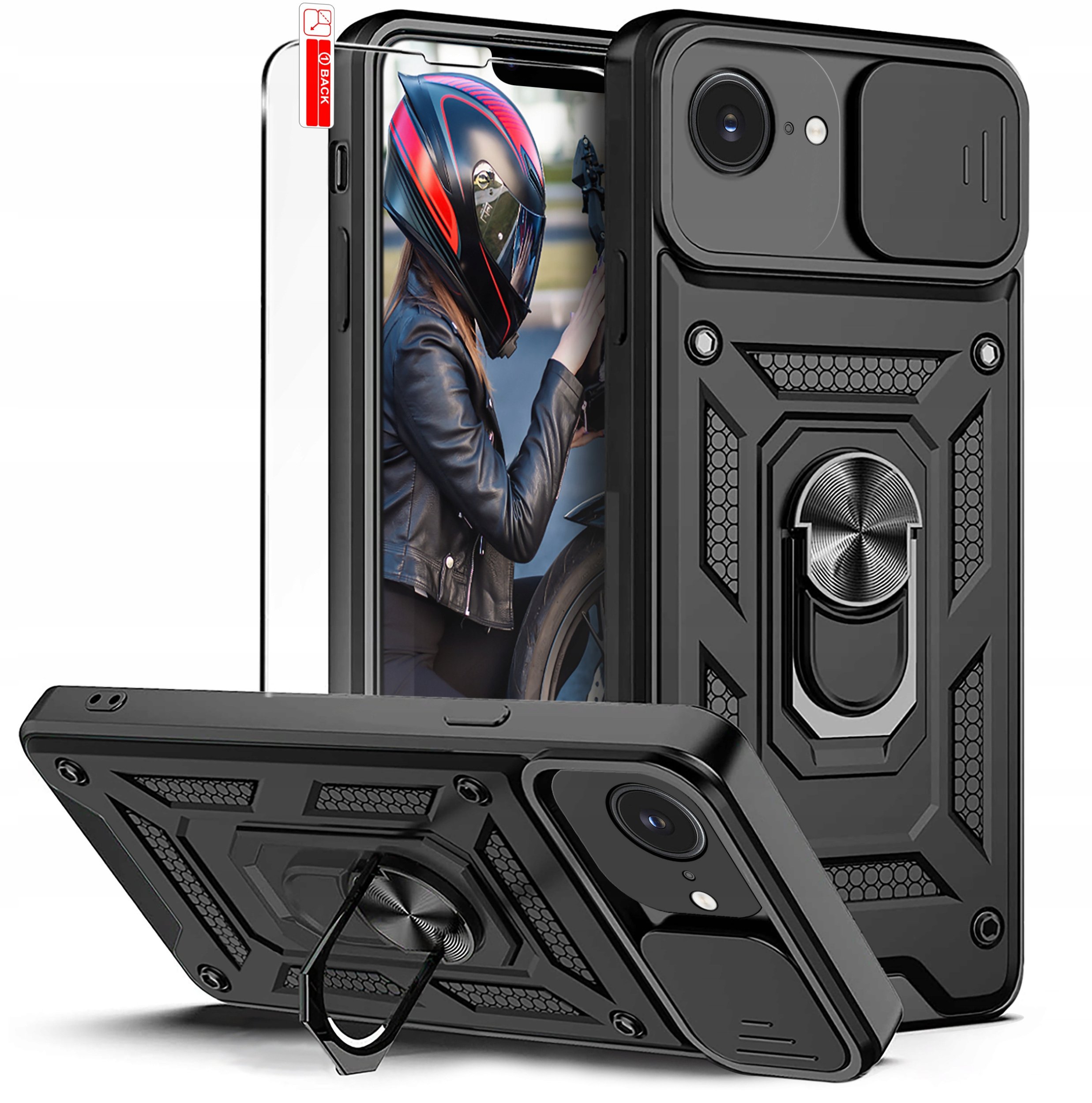 Etui do iPhone 16e PANCERNE SLIDE RING CASE + SZKŁO 9H