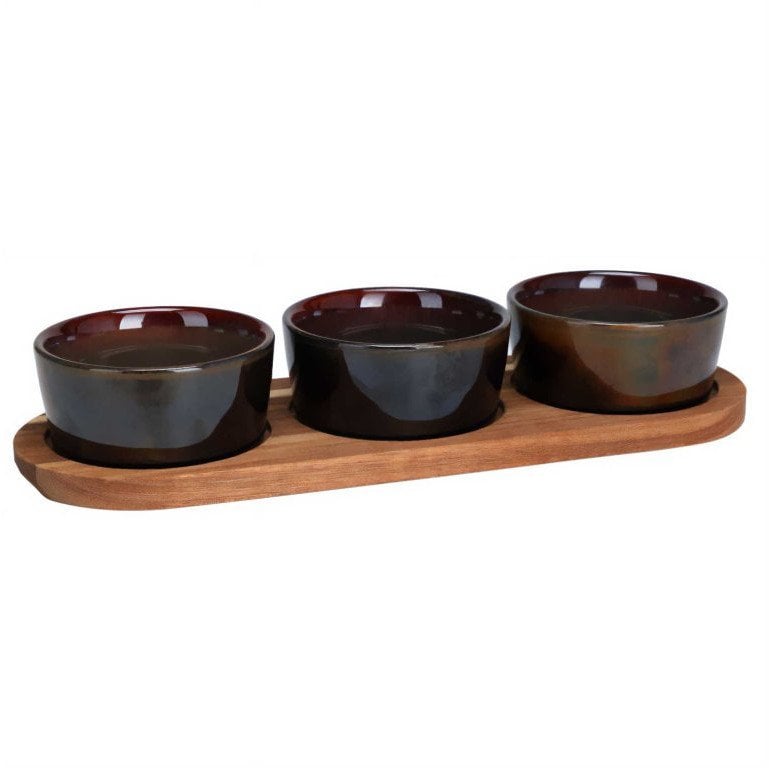 Taca na przekąski z miseczkami z kamionki, 29 x 10 cm