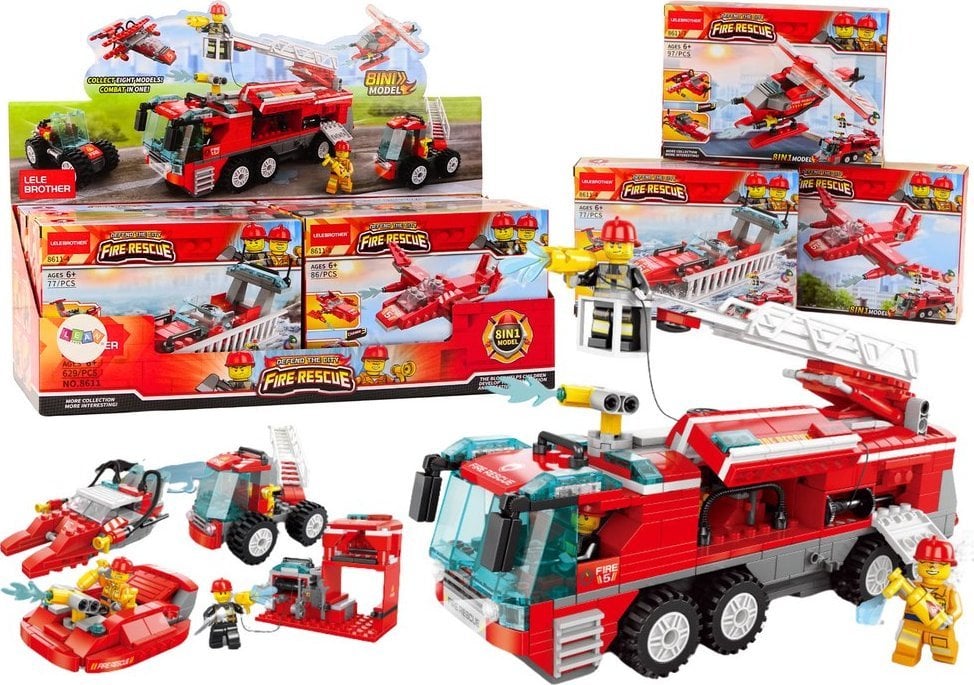 LeanToys Straż Pożarna Łódź Samolot Helikopter Klocki Konstrukcyjne MIX
