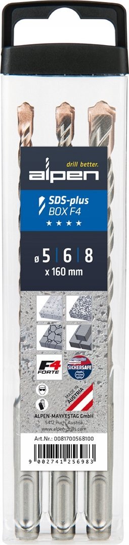 Wiertło Alpen Alpen SDS+ F4 Box 3 pcs. 5-6-8x1 60