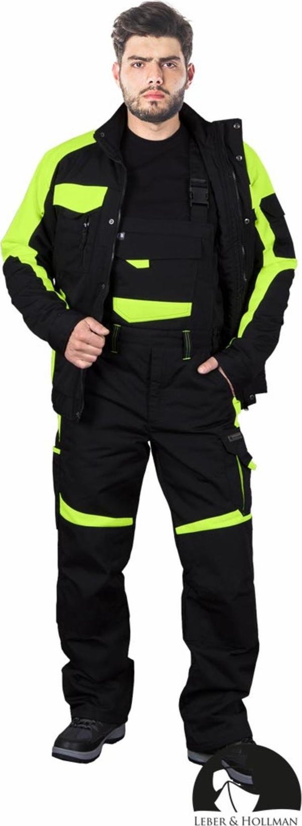 Leber&Hollman LH-TANZOW-B - ocieplane ogrodniczki ochronne, 6 kieszeni, kontrastowe wstawki, tkane, 65% poliester, 35% bawełna o gramaturze 270 g/m 2X