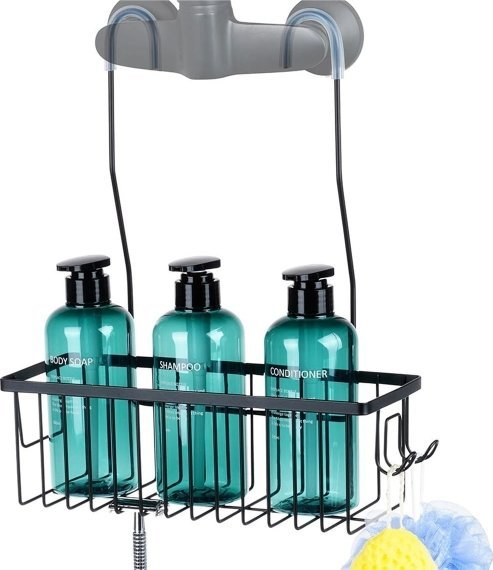 Vilde Półka pod prysznic zawieszana metalowa czarna 33,5x12,5x38 cm