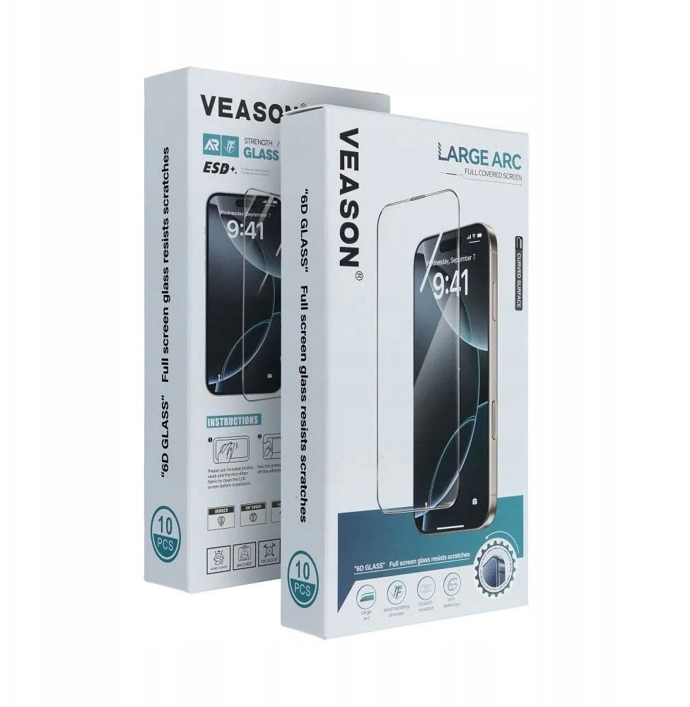 Szkło Hartowane 6D Pro Veason Glass (SET 10in1) - do Iphone 15 Plus / 16 Plus czarny