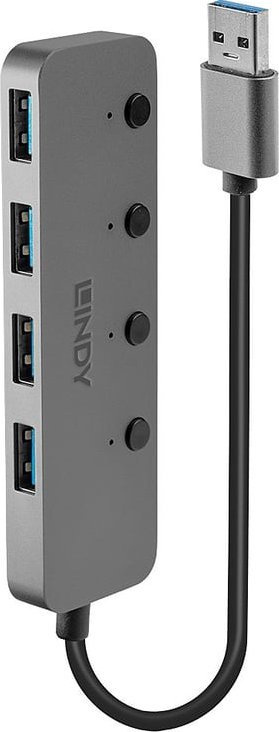 HUB USB Lindy Hub USB 3.0 LINDY On/Off Switches 4 Port szary