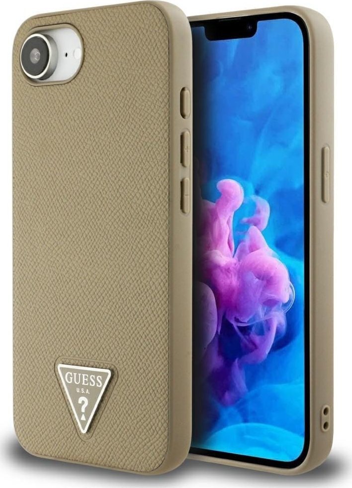 Etui Guess Grained Triangle MagSafe do iPhone 16e brązowy