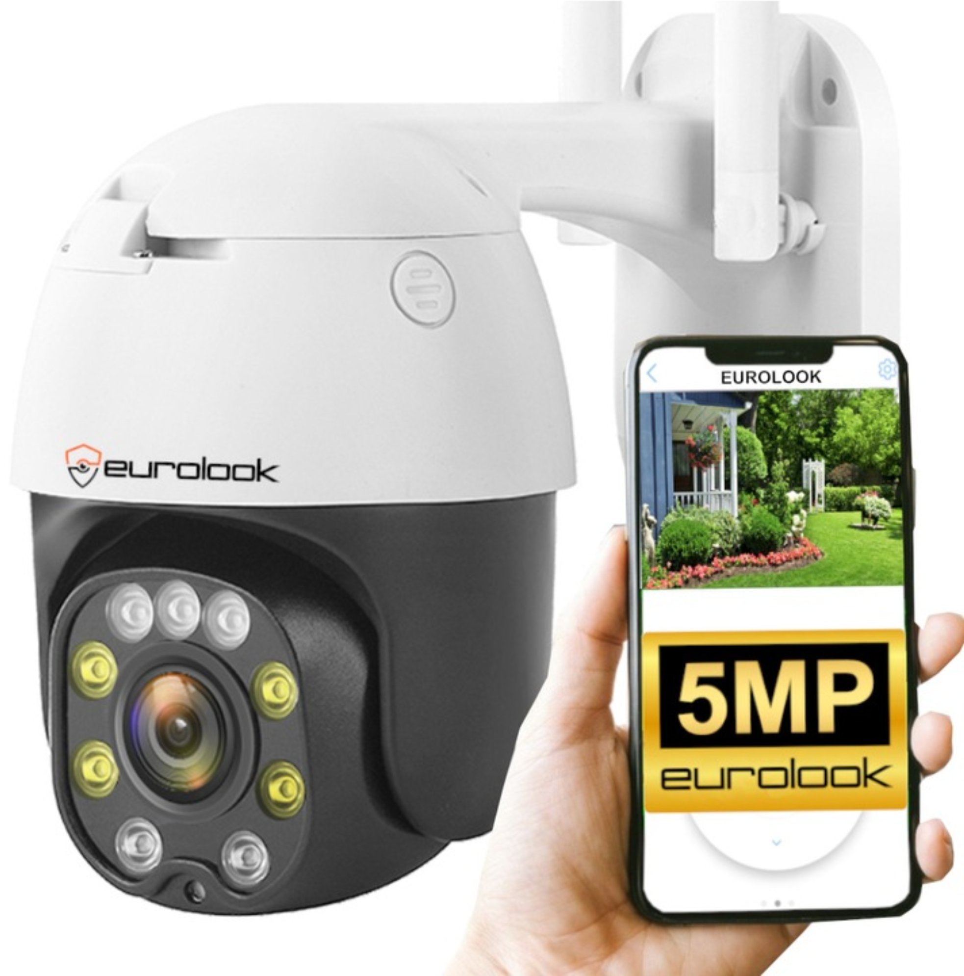 Kamera IP WiFi SMART Zewnętrzna Obrotowa Bezprzewodowa Alarm Halogen 5MP