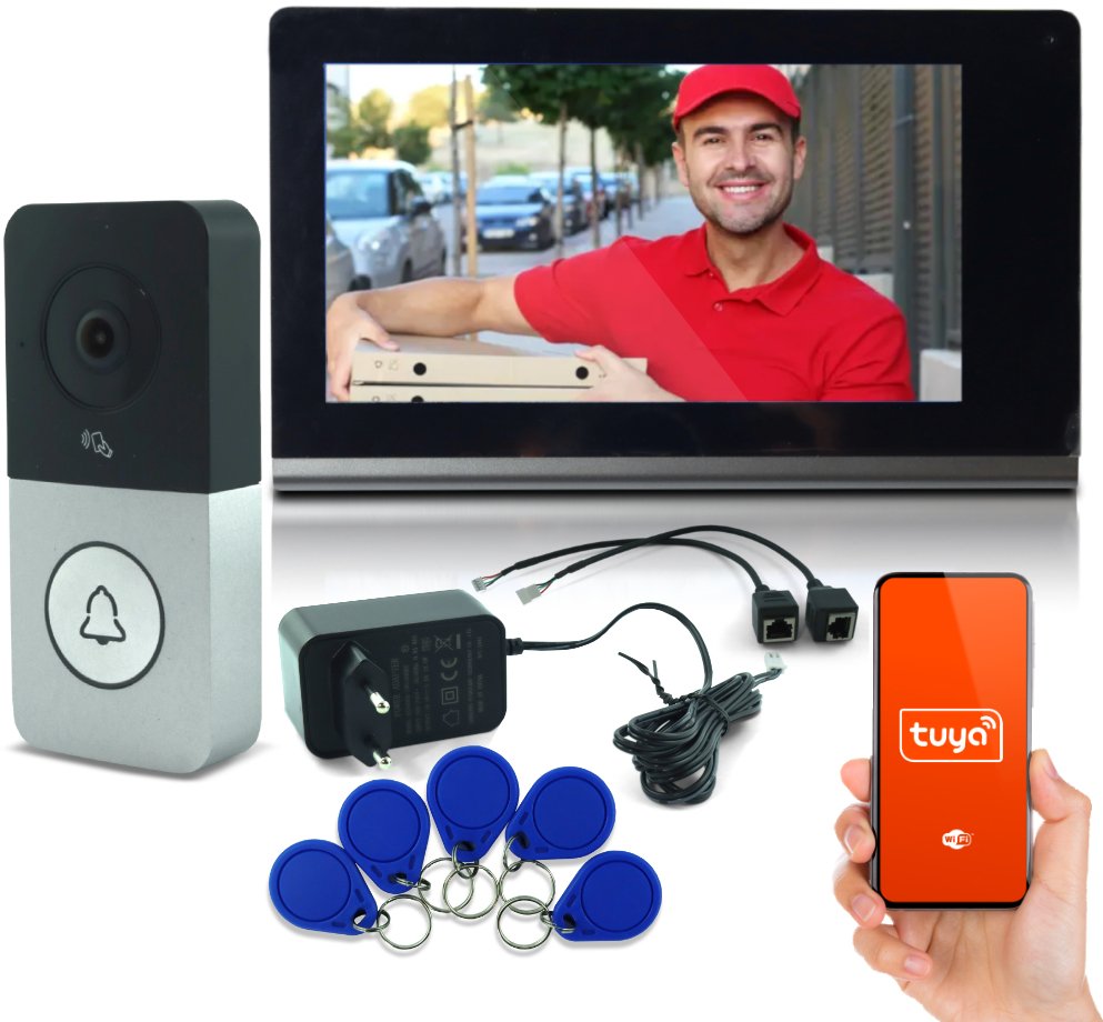 Wideodomofon WiFi FHD Tuya Ekran LCD POE Czujnik Ruchu IR Kamery IP RFID