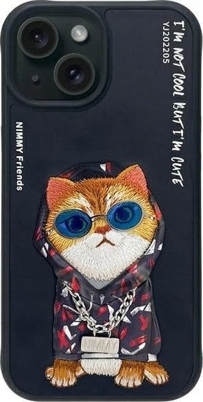 Nimmy case iPhone 15 6.1" black/black Glasses Cool Cat