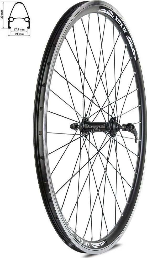 XMX Koło przód 26" piasta XMX-A281Q F łożyska maszynowe, obręcz stożek czarna, szprychy czarne Uniwersalny