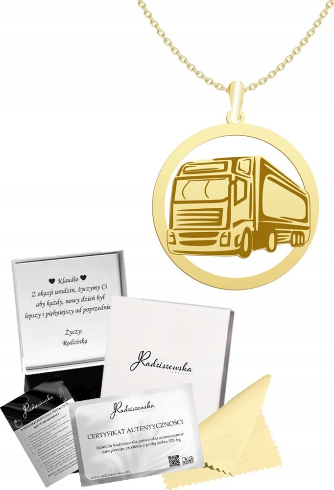 Radziszewska Jewellery Złoty Naszyjnik TIR Łańcuszek SREBRO 925 Prezent Biżuteria GRAWER GRATIS