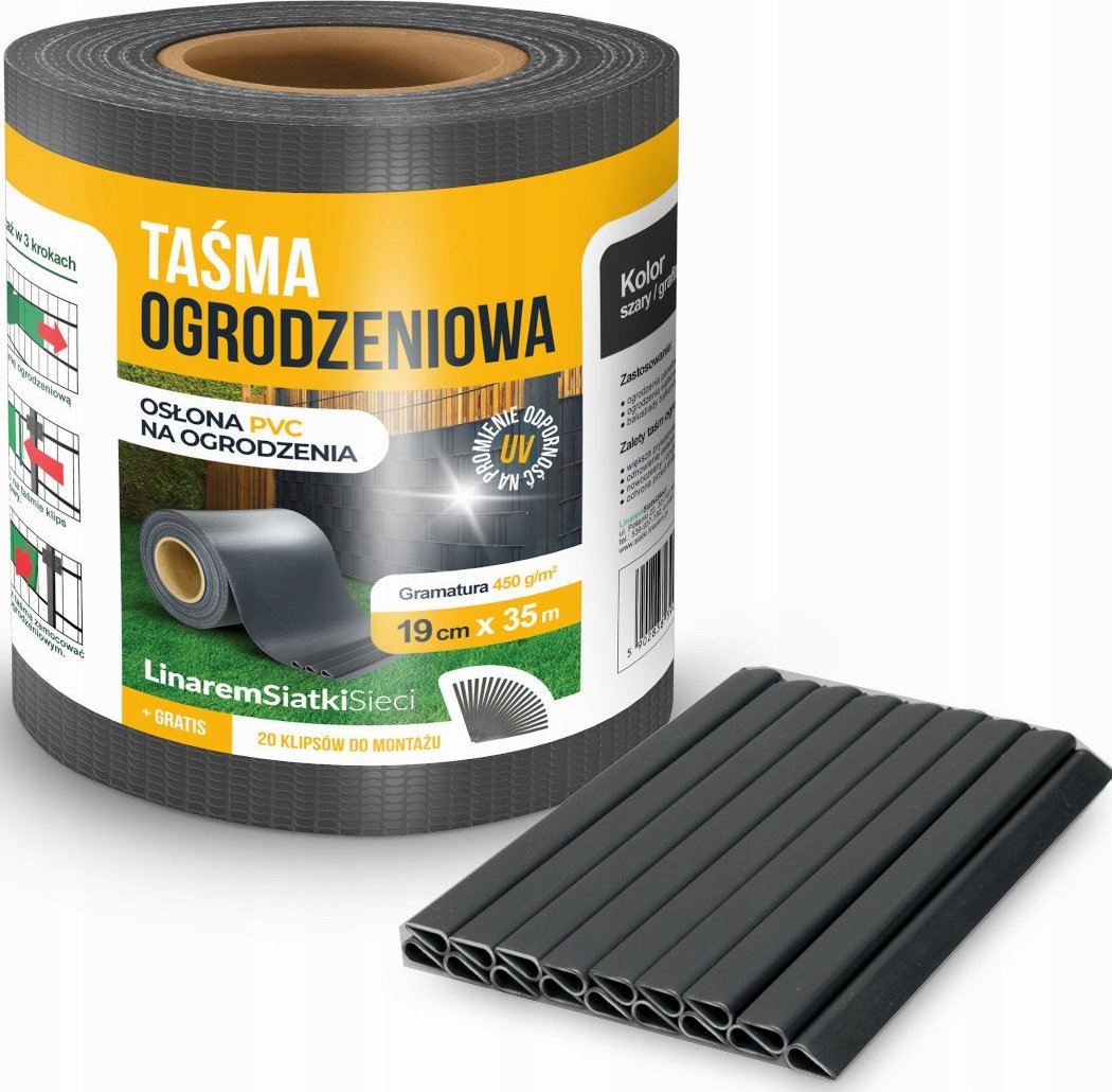 Linarem SiatkiSieci TAŚMA OGRODZENIOWA ANTRACYT 19x35m OSŁONA NA OGRODZENIE PANELOWE PŁOT +UV