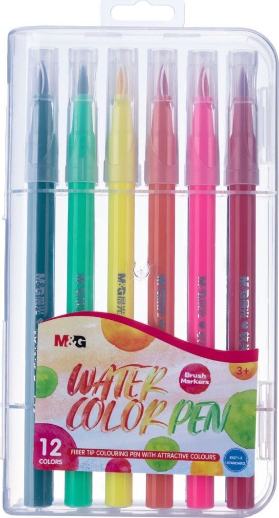 Pisak artystyczny pędzelkowy 1-4mm wodny zestaw 12 kolorów MG