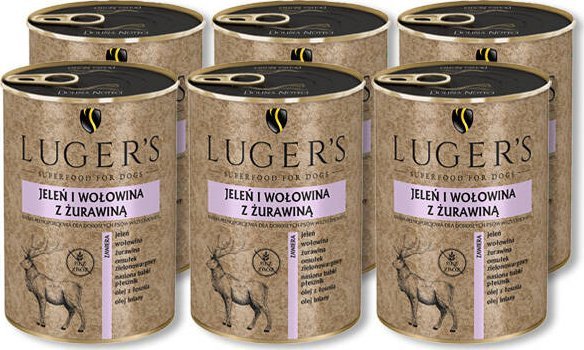 Karma mokra dla psa Lugers jeleń i wołowina z żurawiną zestaw 6 x 400 g