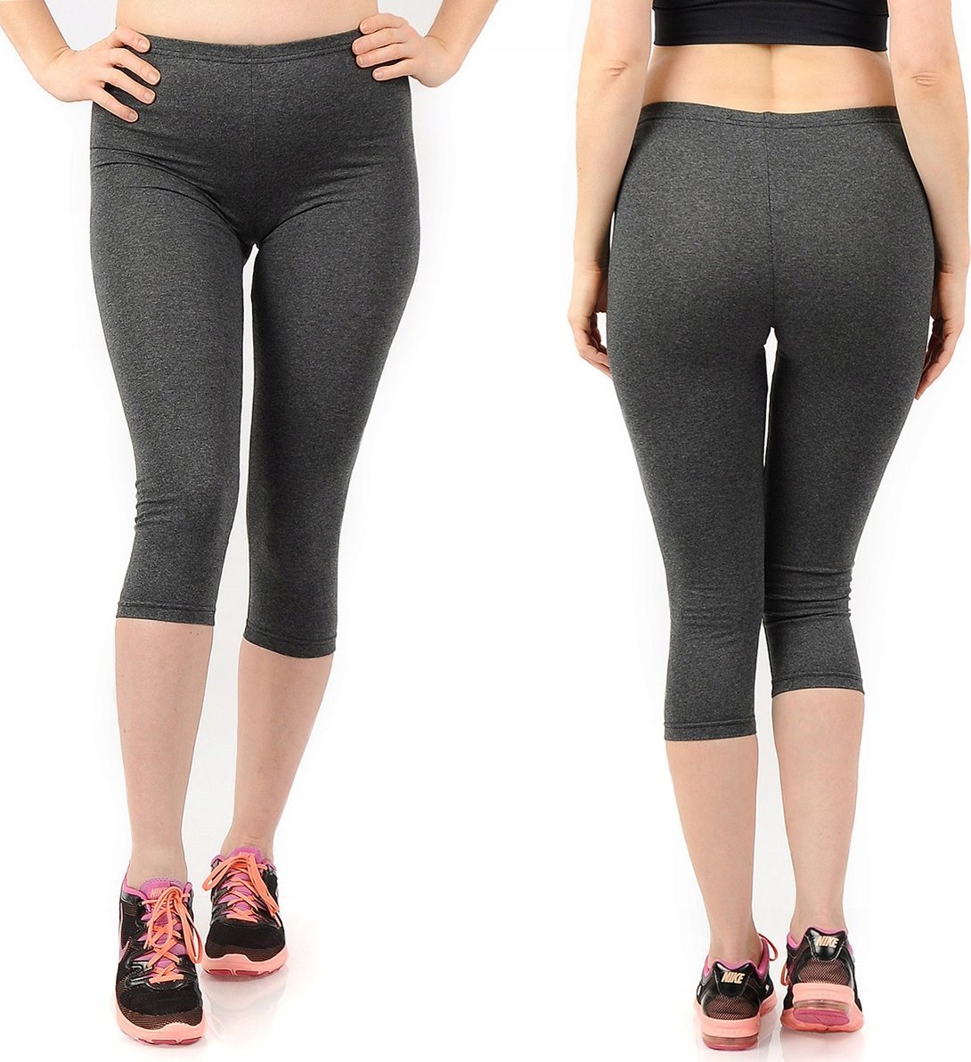 Legginsy damskie 3/4 krótkie Polskie bawełniane Getry Grafitowe XL