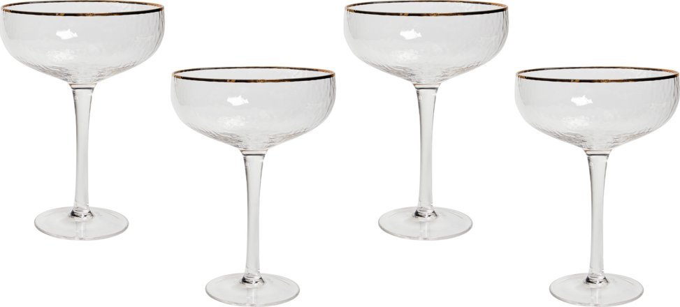 Beliani Zestaw 4 kieliszków do szampana ze złotą obwódką 450 ml TOPAZ