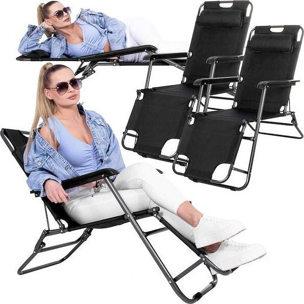 Springos Leżaki ogrodowe, fotele składane Zero Gravity leżak na balkon, plaże zestaw 2 szt. czarne UNIWERSALNY
