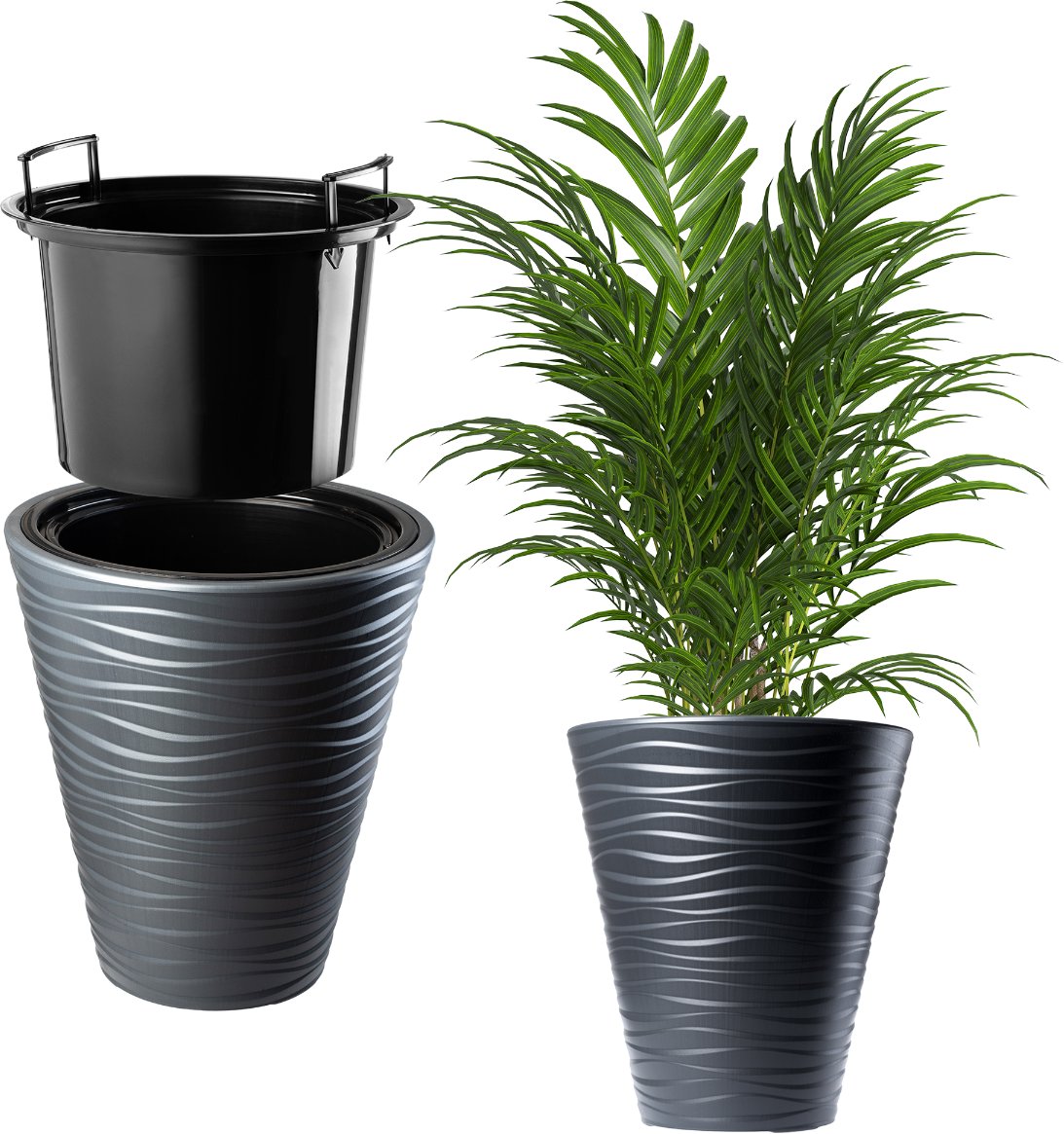 KADAX Doniczka Donica Na Kwiaty 30cm Osłonka Z Wkładem Kwietnik Antracyt Plastik