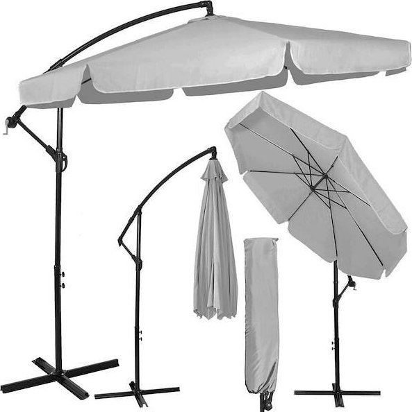 Springos Parasol ogrodowy z regulacją kąta pochylenia 350 cm duży na balkon, taras jasnoszary UNIWERSALNY