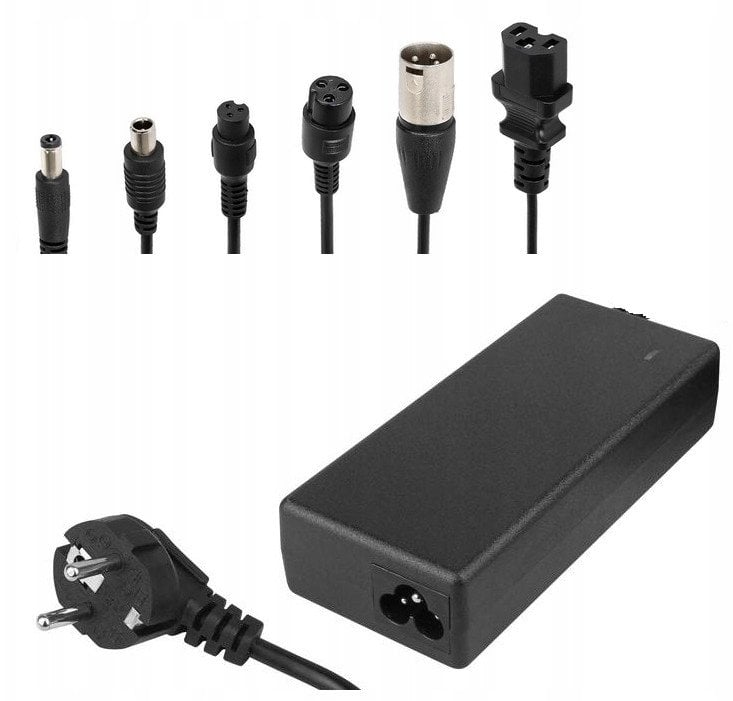 ŁADOWARKA DO HULAJNOGI I POJAZDÓW ELEKTRYCZNYCH 230V AC DC- 42V/2A 84W 6 wtyków DC, 5,5/8/12/17mm GX 9/16mm